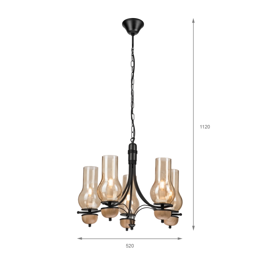 Brilagi - Ljuskrona på kedja COTTAGE 5xE14/40W/230V bok/brun