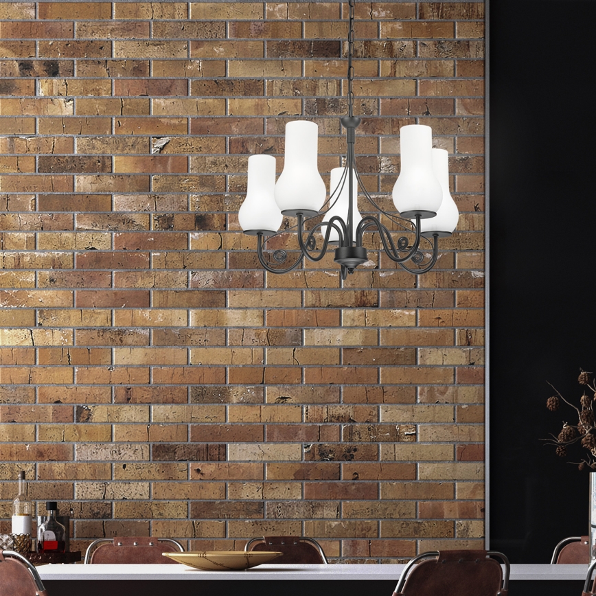Brilagi - Ljuskrona på kedja COTTAGE 5xE14/40W/230V svart/vit