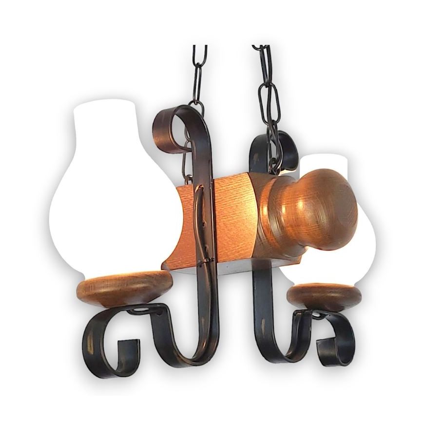 Brilagi - Ljuskrona på kedja RUSTIC 2xE14/40W/230V bok/valnöt