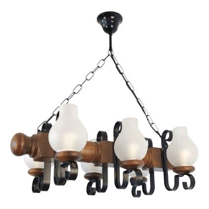 Brilagi - Ljuskrona på kedja RUSTIC 6xE14/40W/230V bok/valnöt