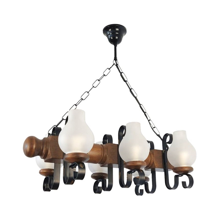 Brilagi - Ljuskrona på kedja RUSTIC 6xE14/40W/230V bok/valnöt