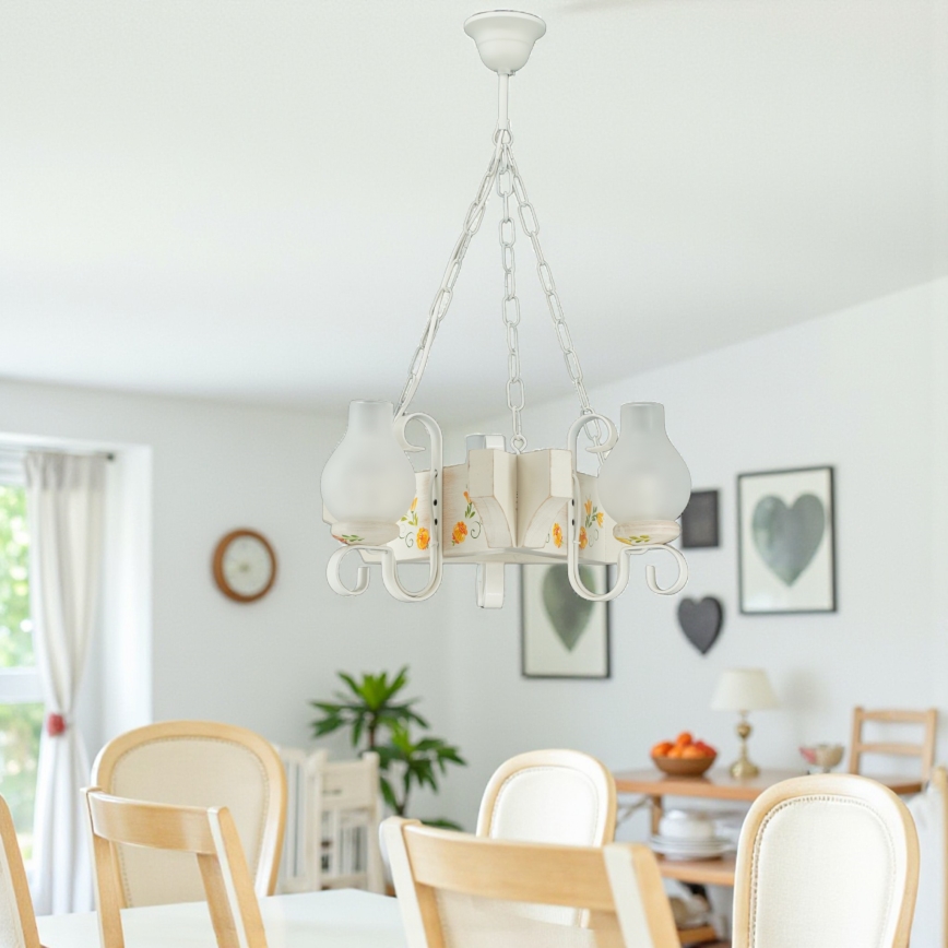 Brilagi - Ljuskrona QUEEN, kedjeupphängd, 3xE14/40W/230V, bok/krämvit
