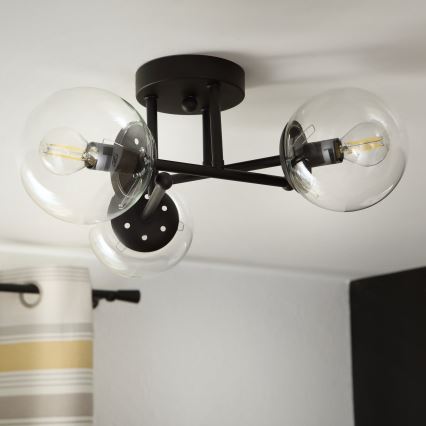 Brilagi - Plafond MALIVA 3xE14/15W/230V svart/klarglas