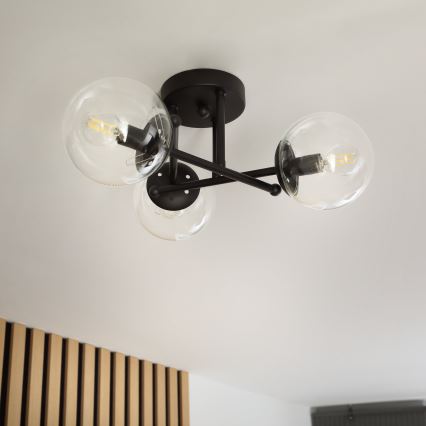 Brilagi - Plafond MALIVA 3xE14/15W/230V svart/klarglas