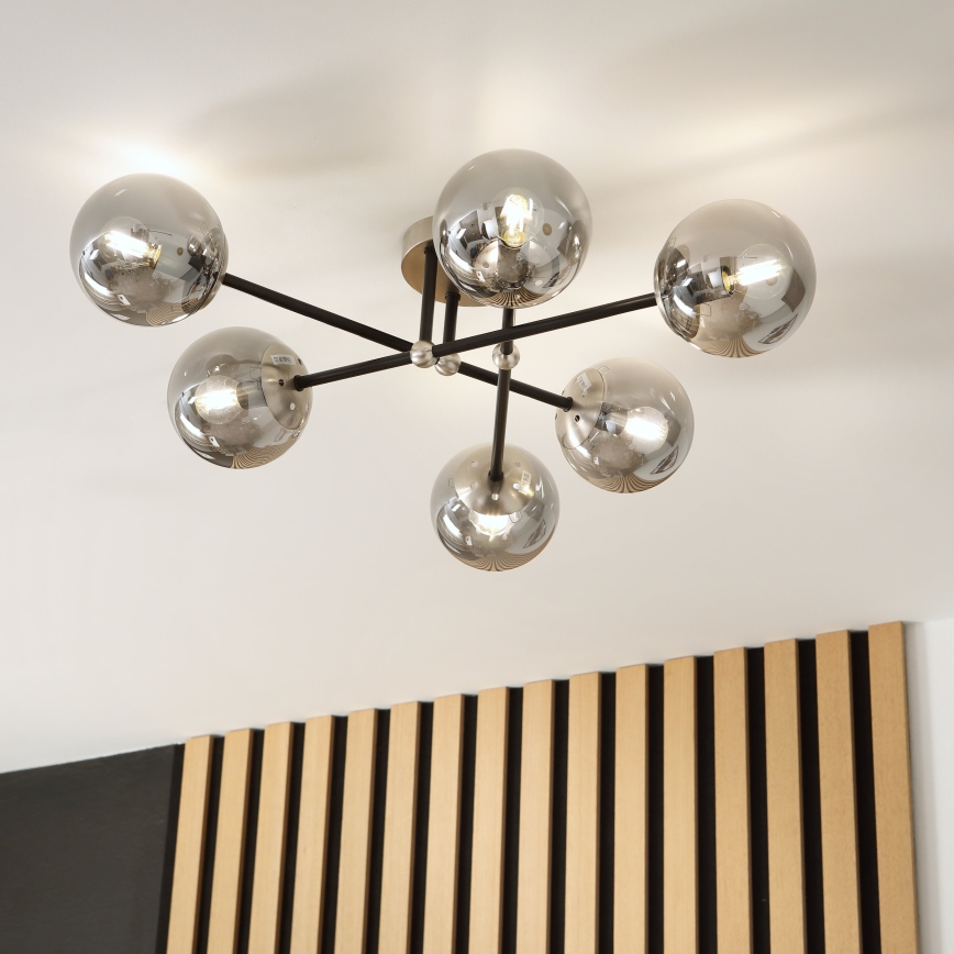 Brilagi - Plafondlampa MALIVA 6xE14/15W/230V matt krom/rökfärgad