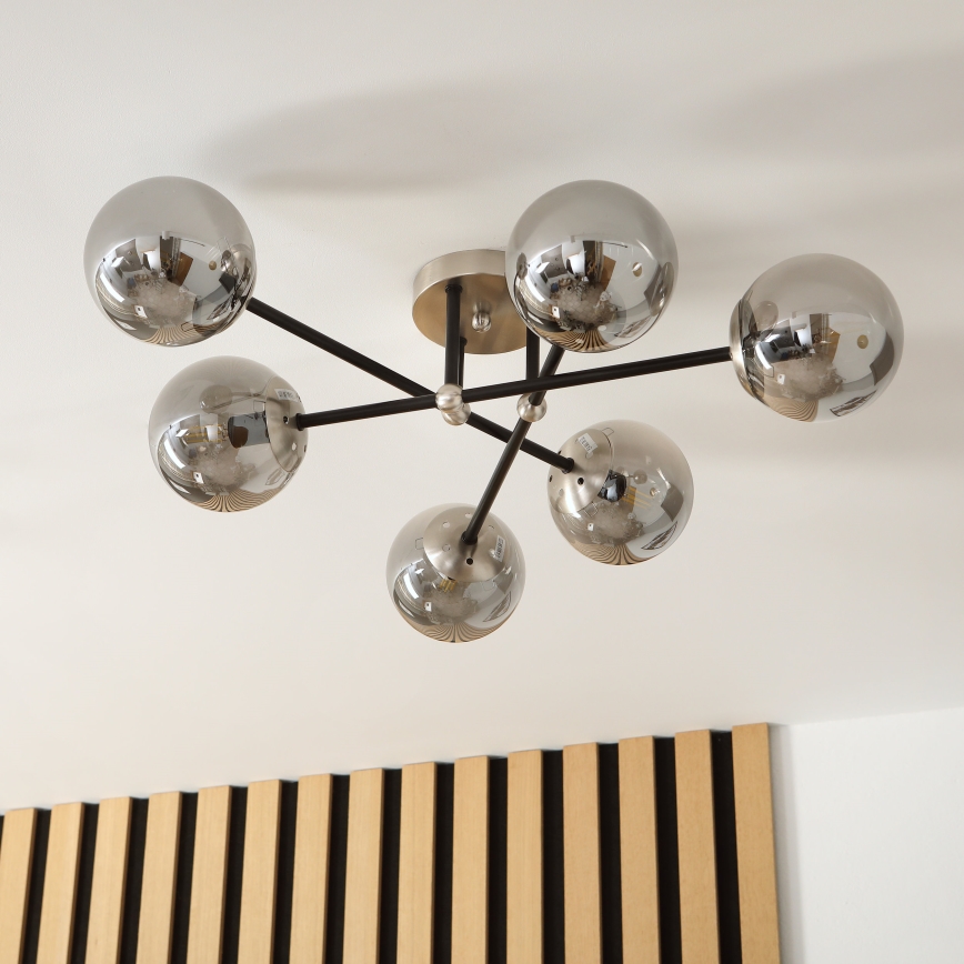 Brilagi - Plafondlampa MALIVA 6xE14/15W/230V matt krom/rökfärgad