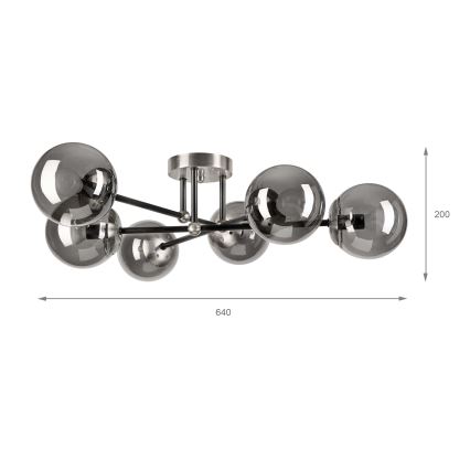 Brilagi - Plafondlampa MALIVA 6xE14/15W/230V matt krom/rökfärgad