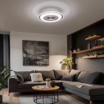 Brilagi - LED dimbar taklampa med fläkt RONDA LED/48W/230V 3000-6000K svart + fjärrkontroll