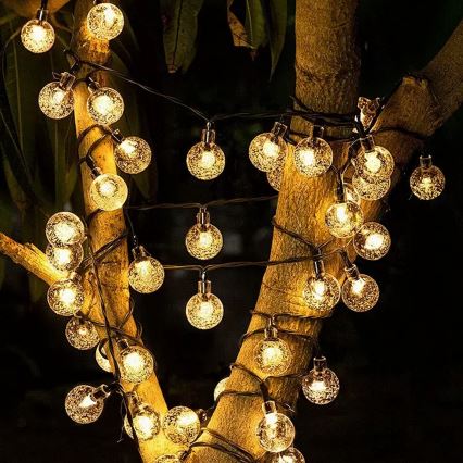 Brilagi - Soldriven dekorationsljusslinga BUBBLE 100 LED / 8 funktioner, 10 m, IP65, varmvit, 600 mAh
