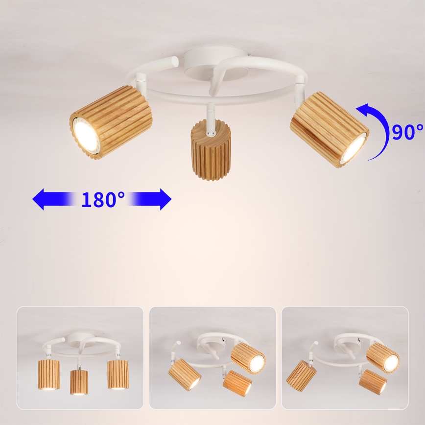 Brilagi - Spotarmatur MODERN WOOD 3xGU10/8W/230V gummiträ/vit