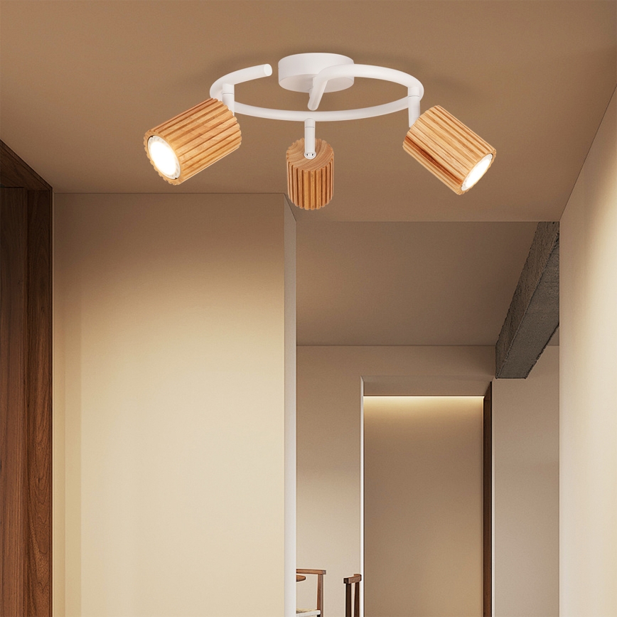 Brilagi - Spotarmatur MODERN WOOD 3xGU10/8W/230V gummiträ/vit