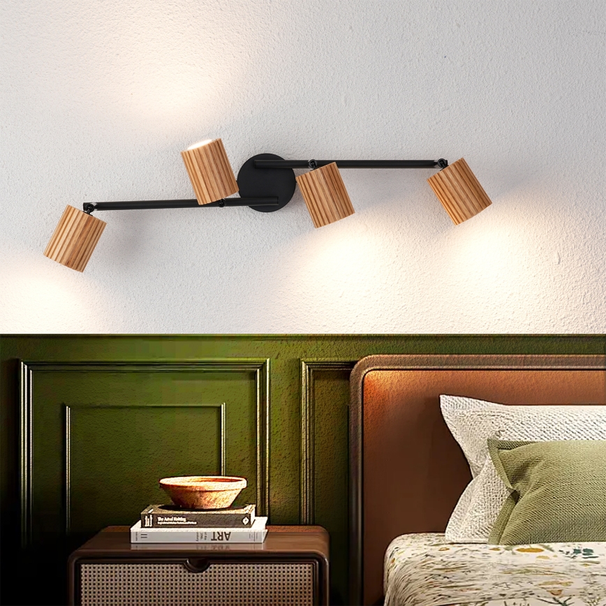 Brilagi - Spotarmatur MODERN WOOD 4xGU10/8W/230V gummiträ/svart