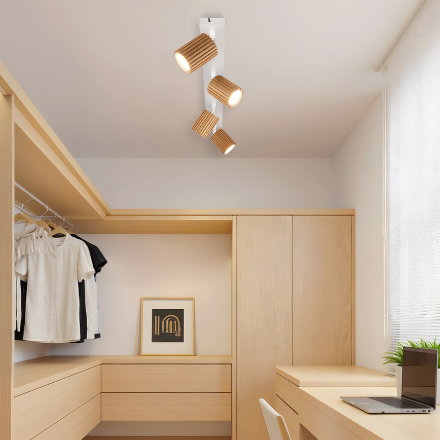 Brilagi - Spotarmatur MODERN WOOD 4xGU10/8W/230V gummiträ/vit