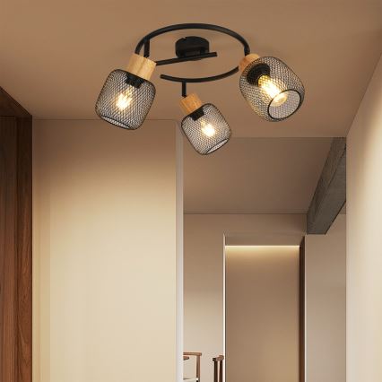 Brilagi - Spotbelysning BASKLITE 3xE27/15W/230V gummiträ/svart