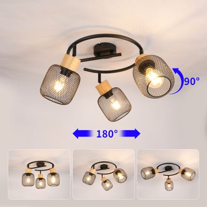 Brilagi - Spotbelysning BASKLITE 3xE27/15W/230V gummiträ/svart