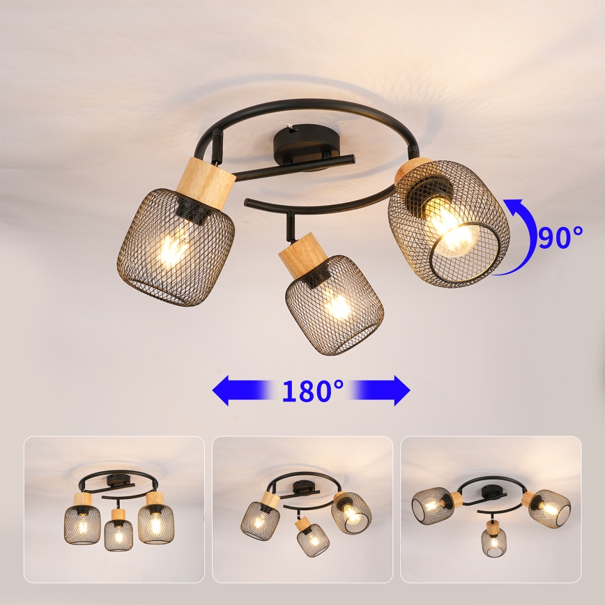 Brilagi - Spotbelysning BASKLITE 3xE27/15W/230V gummiträ/svart