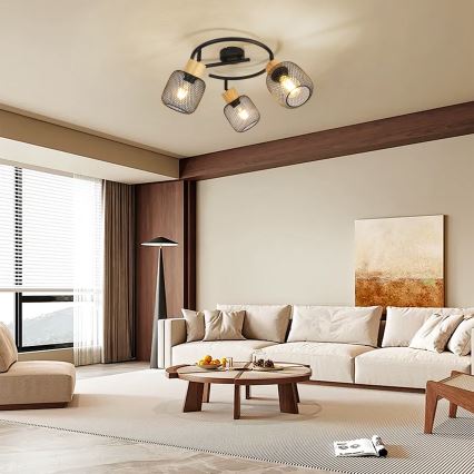 Brilagi - Spotbelysning BASKLITE 3xE27/15W/230V gummiträ/svart