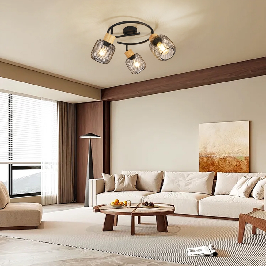 Brilagi - Spotbelysning BASKLITE 3xE27/15W/230V gummiträ/svart