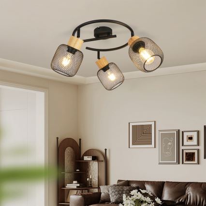 Brilagi - Spotbelysning BASKLITE 3xE27/15W/230V gummiträ/svart