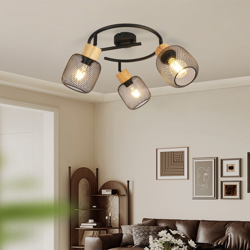 Brilagi - Spotbelysning BASKLITE 3xE27/15W/230V gummiträ/svart