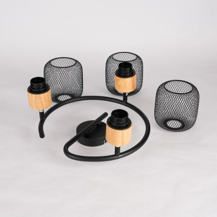 Brilagi - Spotbelysning BASKLITE 3xE27/15W/230V gummiträ/svart