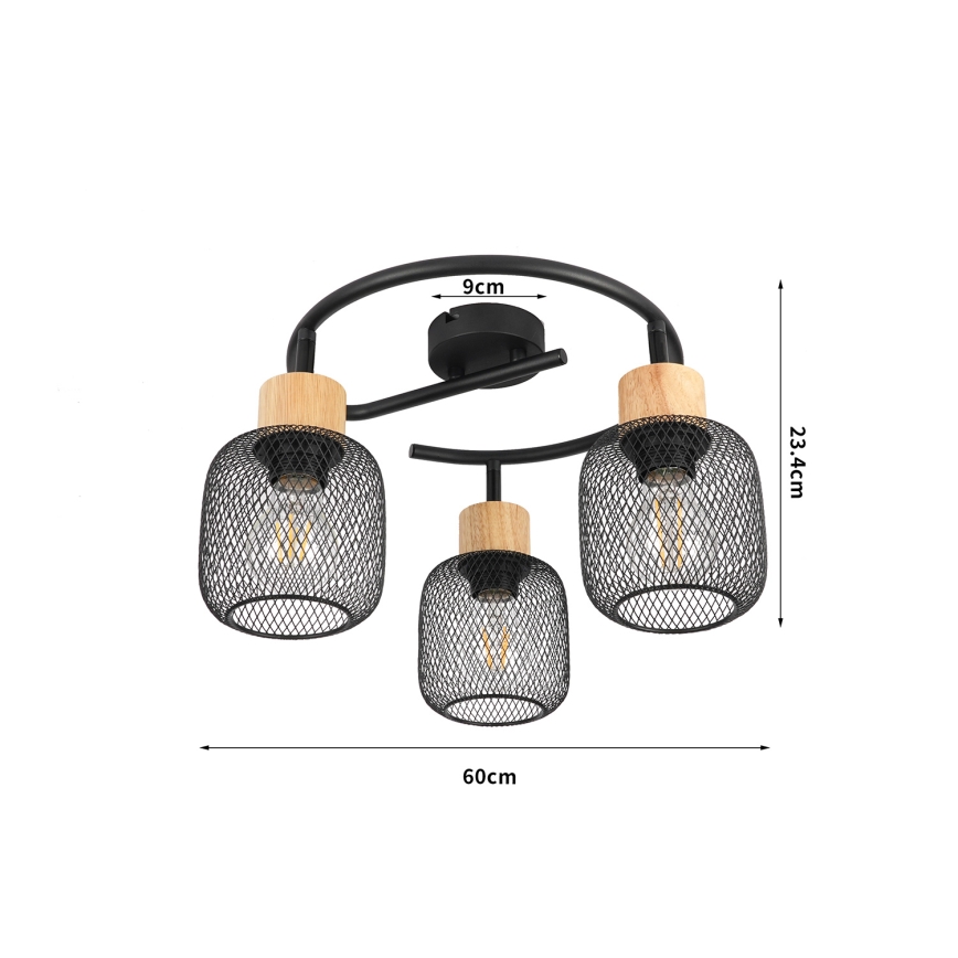 Brilagi - Spotbelysning BASKLITE 3xE27/15W/230V gummiträ/svart