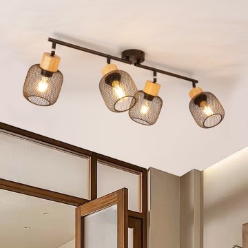 Brilagi - Spotbelysning BASKLITE 4xE27/15W/230V gummiträ/svart