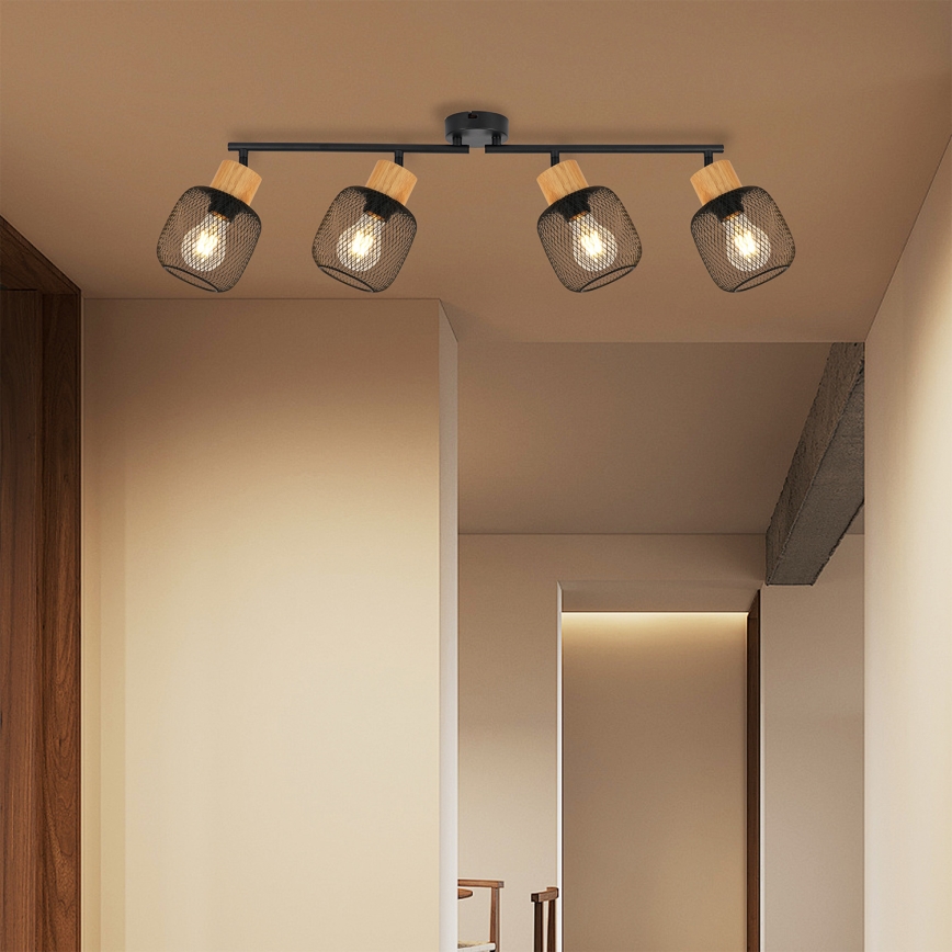 Brilagi - Spotbelysning BASKLITE 4xE27/15W/230V gummiträ/svart