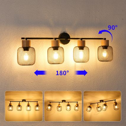 Brilagi - Spotbelysning BASKLITE 4xE27/15W/230V gummiträ/svart