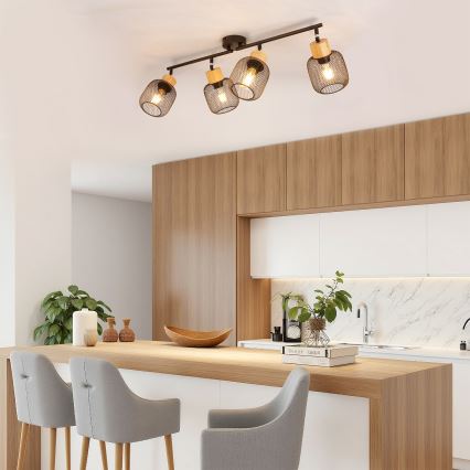 Brilagi - Spotbelysning BASKLITE 4xE27/15W/230V gummiträ/svart