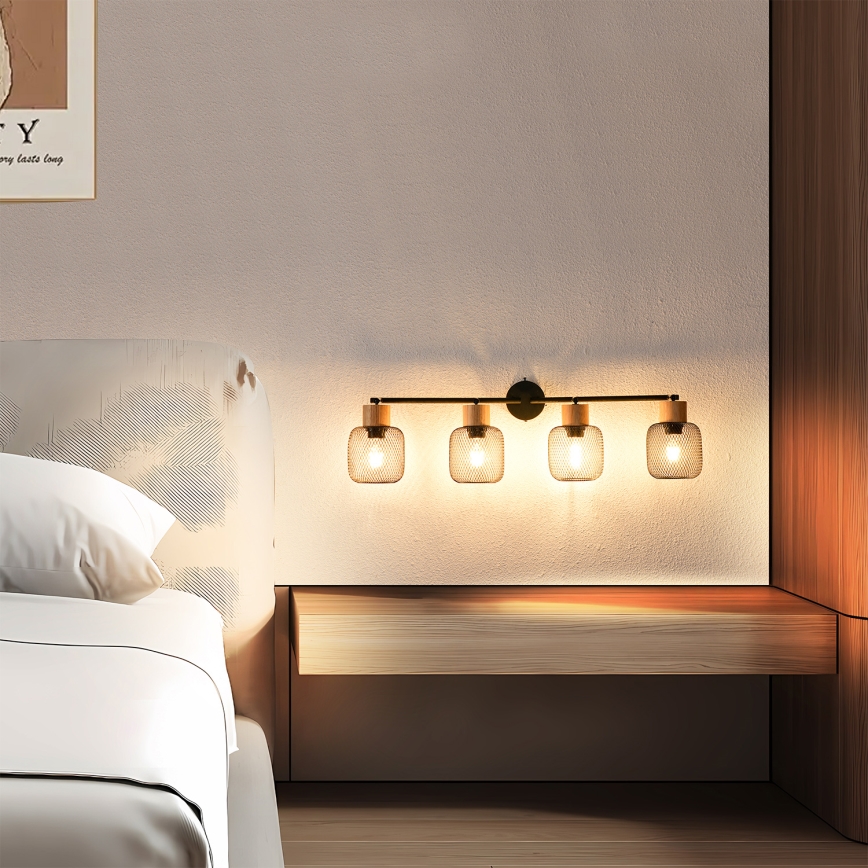 Brilagi - Spotbelysning BASKLITE 4xE27/15W/230V gummiträ/svart