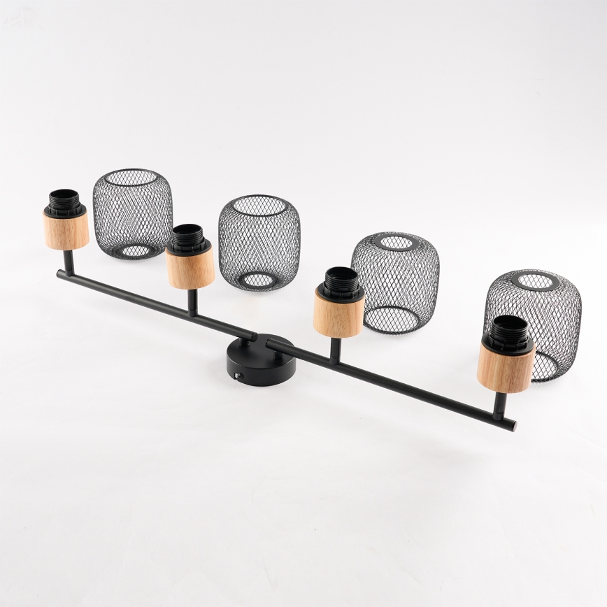 Brilagi - Spotbelysning BASKLITE 4xE27/15W/230V gummiträ/svart