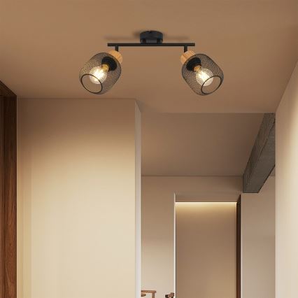 Brilagi - Spotlampa BASKLITE 2xE27/15W/230V gummiträ/svart