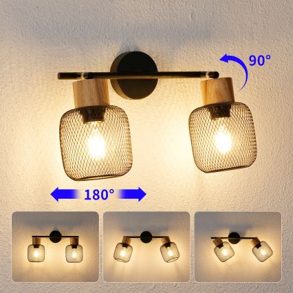 Brilagi - Spotlampa BASKLITE 2xE27/15W/230V gummiträ/svart