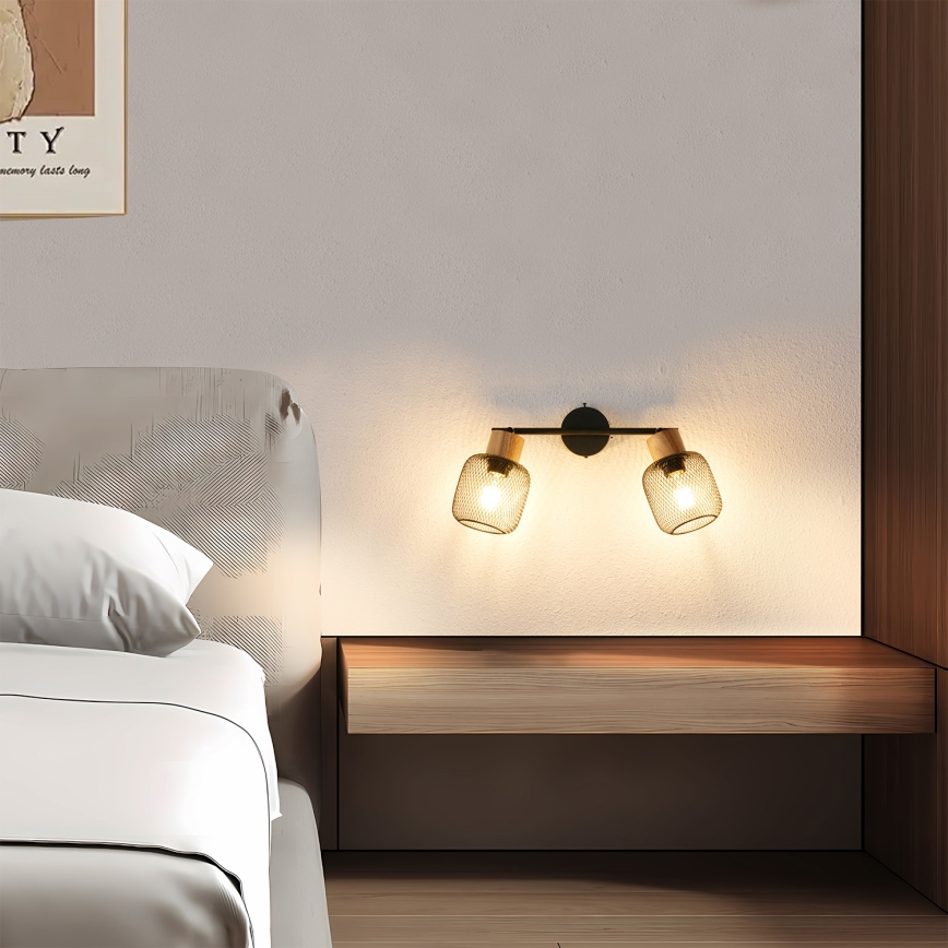 Brilagi - Spotlampa BASKLITE 2xE27/15W/230V gummiträ/svart