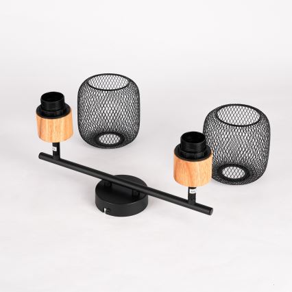 Brilagi - Spotlampa BASKLITE 2xE27/15W/230V gummiträ/svart