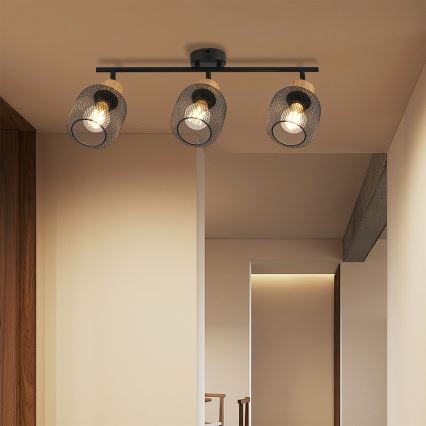 Brilagi - Spotlampa BASKLITE 3xE27/15W/230V gummiträ/svart