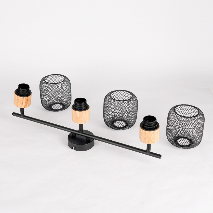 Brilagi - Spotlampa BASKLITE 3xE27/15W/230V gummiträ/svart