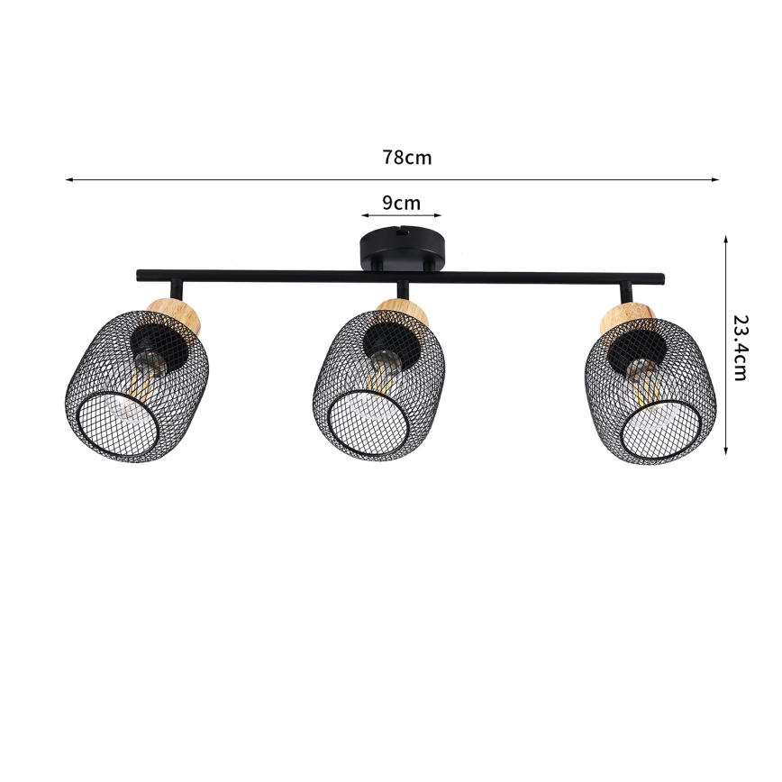 Brilagi - Spotlampa BASKLITE 3xE27/15W/230V gummiträ/svart