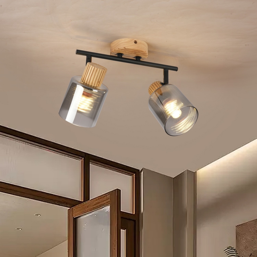 Brilagi - Spotlampa HYGGE 2xE14/15W/230V gummiträ/rökfärgad