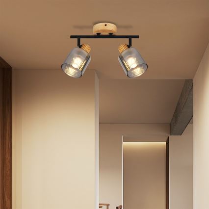 Brilagi - Spotlampa HYGGE 2xE14/15W/230V gummiträ/rökfärgad