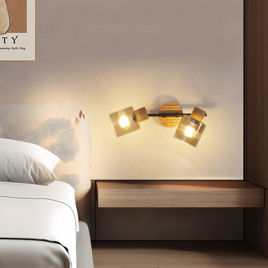 Brilagi - Spotlampa HYGGE 2xE14/15W/230V gummiträ/rökfärgad