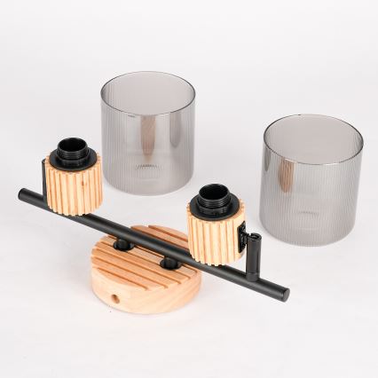 Brilagi - Spotlampa HYGGE 2xE14/15W/230V gummiträ/rökfärgad