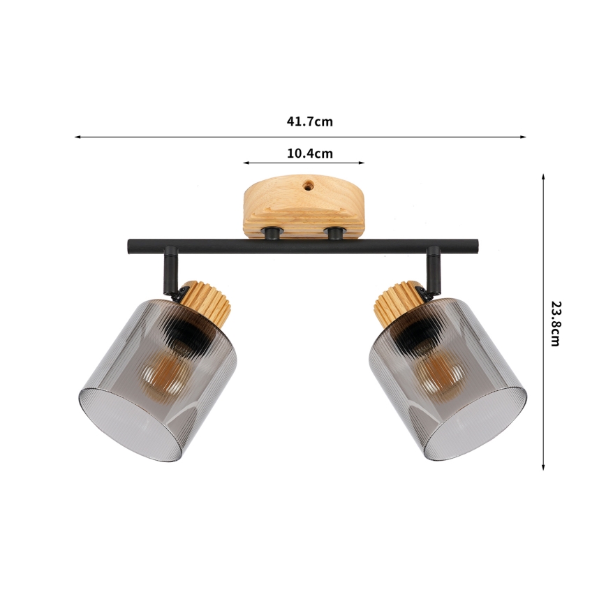 Brilagi - Spotlampa HYGGE 2xE14/15W/230V gummiträ/rökfärgad