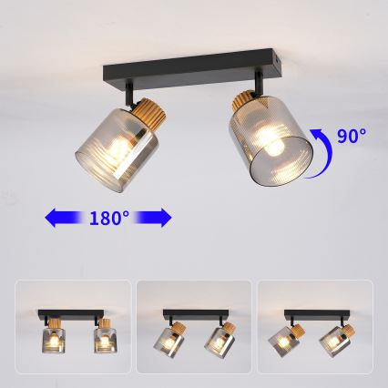 Brilagi - Spotlampa HYGGE 2xE14/15W/230V svart/rökfärgad