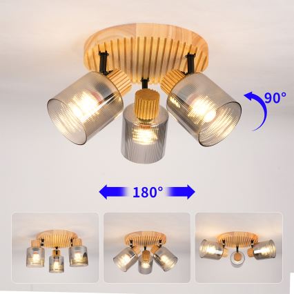 Brilagi - Spotlampa HYGGE 3xE14/15W/230V gummiträ/rökfärgad