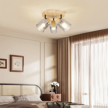 Brilagi - Spotlampa HYGGE 3xE14/15W/230V gummiträ/rökfärgad