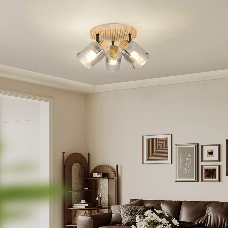 Brilagi - Spotlampa HYGGE 3xE14/15W/230V gummiträ/rökfärgad