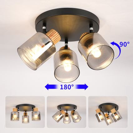 Brilagi - Spotlampa HYGGE 3xE14/15W/230V svart/rökfärgad