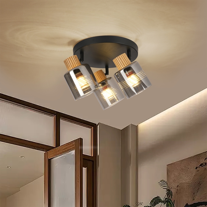 Brilagi - Spotlampa HYGGE 3xE14/15W/230V svart/rökfärgad